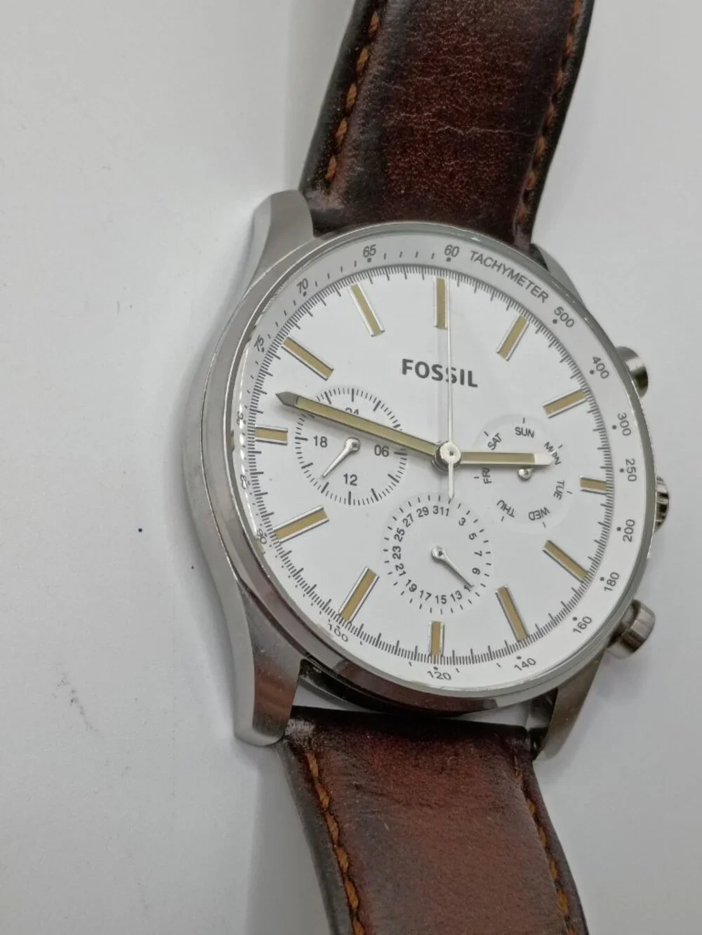 Fossil Sullivan Chronograph Silver Brown Leather BQ2748 Mens Watch